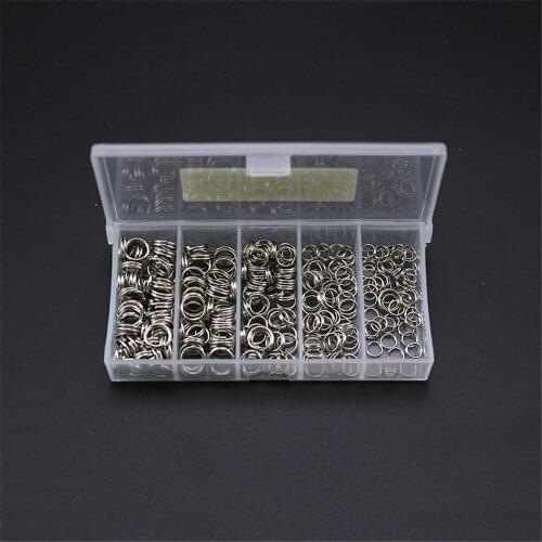 250pcs 5 Kinds Stainless Steel Fishing Split Rings Lure Solid Ring Double Loop Crank Bait Connectors Tackle Tool Kit With Box