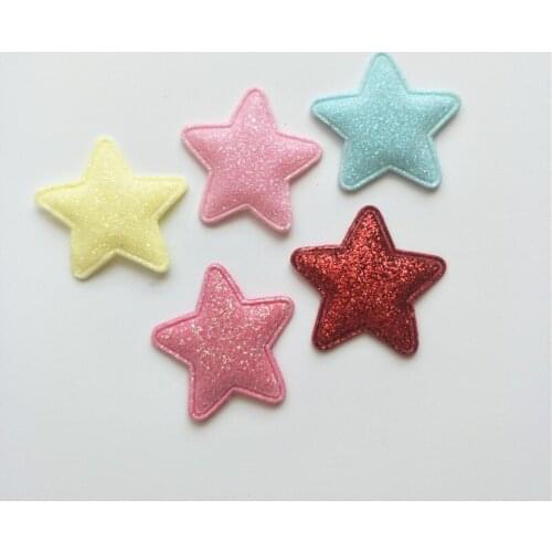 30pcs/lot 3.3cm Glitter Star Padded Appliques For Baby Clip Accessories DIY Kid patches and Cake Insert Cards