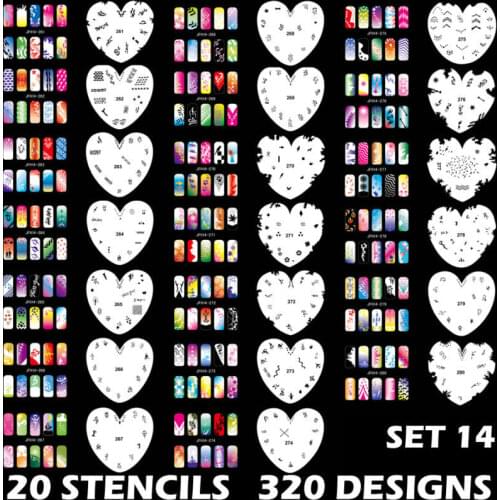 320 DESIGNS Airbrush Nail Art STENCIL Heart Template Kit Paint stamp tool stamping plate image manicure plates 20 Sheets /lot