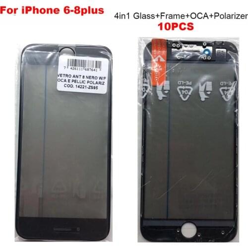 4 in 1 Screen Glass with Frame OCA Polarizer replacement for iPhone 8 plus 7 plus 6s plus 6 plus LCD Screen Repair Outer Glass