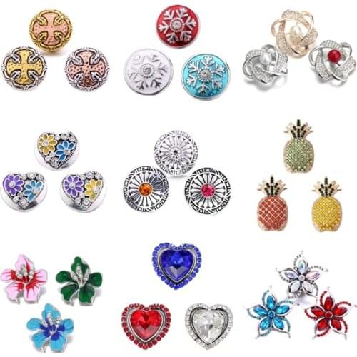 5pcs/lot Wholesale Snap Button Jewelry Mixed Metal 18mm Snap Button with Rhinestone Button for 18mm Snap Bracelets Bangles