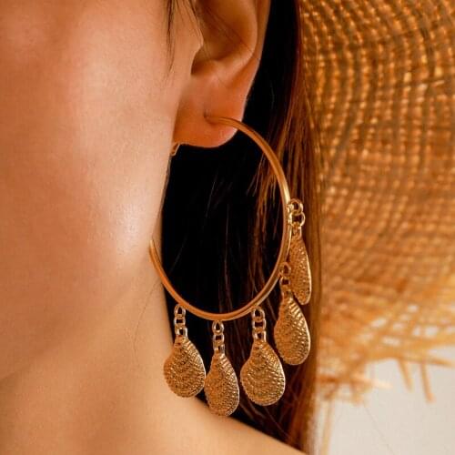 Tocona Bohemian Summer Shell Tassel Drop Dangle Earrings for Women Big Round Geometric Gold Color Alloy Jewelry Wholesale 14062