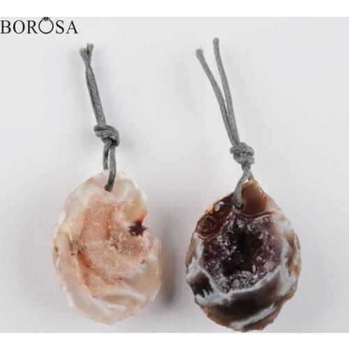 BOROSA Irregular Natural Geode Agates Pendant for Women Necklace Natural Crystal Quartz Beads Fashion Diy Jewelry WX1565