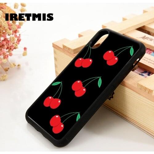 Iretmis 5 5S SE 6 6S Soft TPU Silicone Rubber phone case cover for iPhone 7 8 plus X Xs 11 Pro Max XR Black Red Cherry
