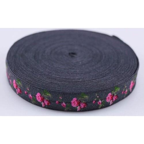 5/8" FOE elastics, beautiful rose flower printed for DIY accessaries,10yards/lot retail packing 077 charcoal