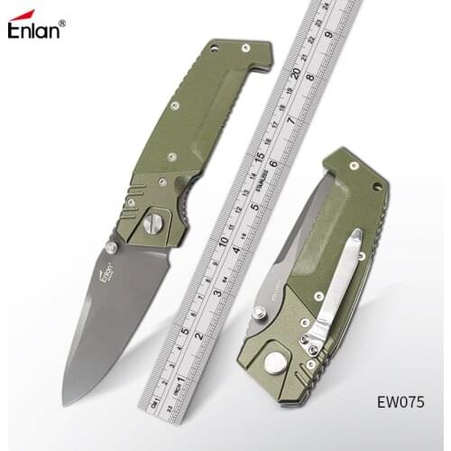 ENLAN Green Giant Tactical Knife Camping Survival Folding Knives 8cr13mov Blade ,Aluminum + G10 Handle,EDC Tools Dropshipping