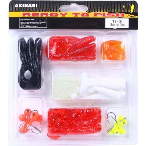HENGJIA Soft Plastic Lure Set Artificial Fishing Wobbler Silicone worm with Jig Head