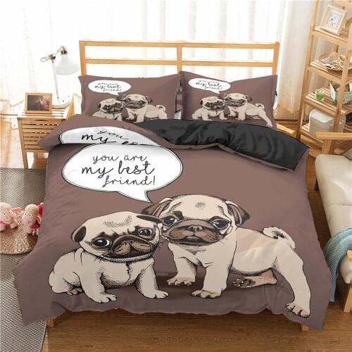2/3 Pieces Pug/Bulldog Dogs Bedding Sets Lovely Pet Animals Bed Cover Set Home Textile Duvet Cover For Kids Adults Bed Cover Set