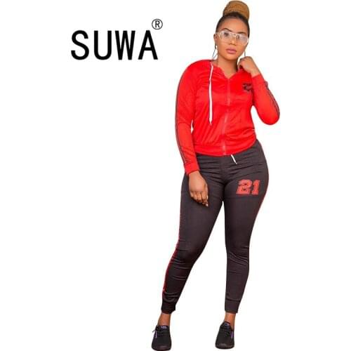 Letter Printed Classic Fashion Clothes For Women Tracksuit Two Piece Matching Sets Zipper Top Coats High Waist Sports Pants