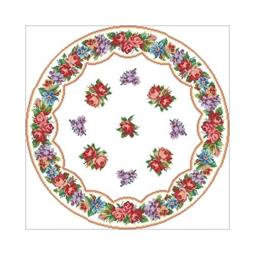 Round rose tablecloth patterns counted 11CT 14CT 18CT Cross Stitch Set DIY Cross-stitch Kits Embroidery Needlework Home Decor