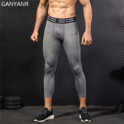 GANYANR Running Tights Men Yoga Basketball Leggings Fitness Compression Pants Gym Athletic Sport Skins Bodybuilding 3/4 Training