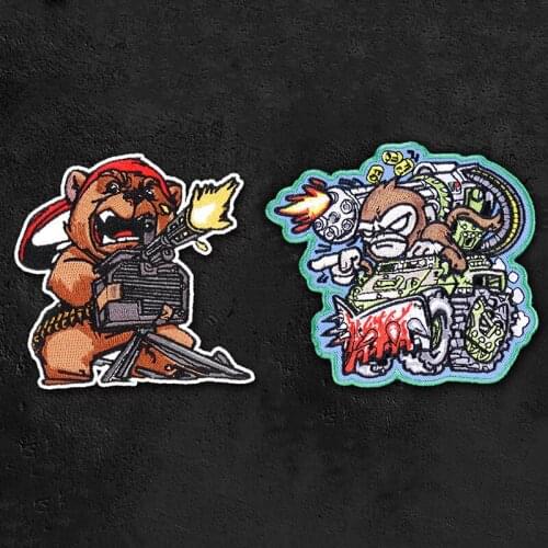 Bear Rambo War Robot Monkey Embroidery Patch Military Tactical Badges Ferocity Animal For Clothes Backpack Vest Stickers Decor