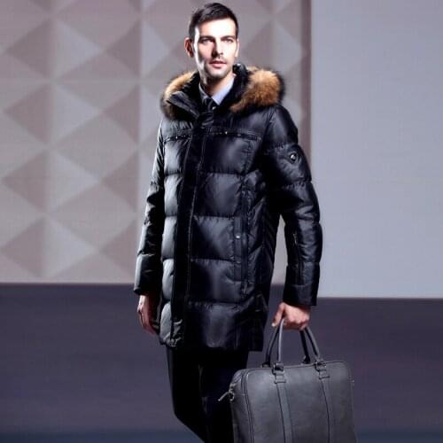 Fur Hood European 2020 Winter mens down jacket thickened business casual raccoon collar oversize medium length Outerwear Parka