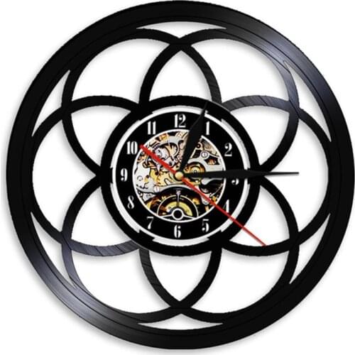 Flower of Life Geometric Vinyl Record Wall Clock Minimalism Geometry Home Decor Wall Light Seed of Life Mandala Modern Design