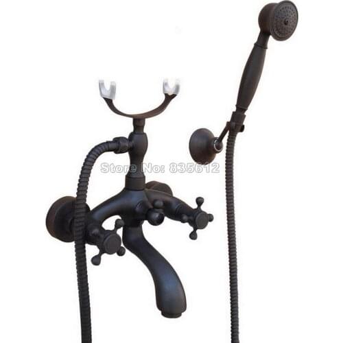 Wall Mounted Dual Handles Bathroom Black Oil Rubbed Bronze Bath Tub Faucet with Handheld Shower Mixer Tap Wtf705