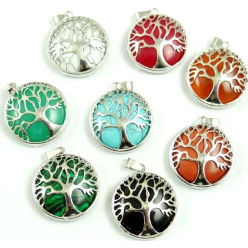 Natural Stone Quartz Crystal Pendant Handmade Silver Color Tree of Life Round Shaped etc Reiki for diy Jewelry Making necklace