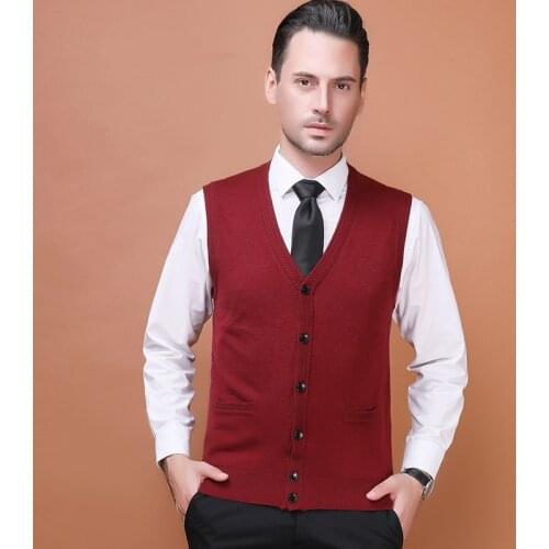 New 2017 autumn mens solid color wool sweater cardigan male casual v-neck buttons up cashmere sweater sleeveless cardgian vest