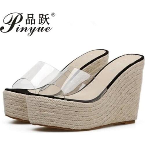 New Summer PVC Jelly Sandals slippers Shoes Casual Sexy Wedges 11.5CM Womens Sandals slippers size 34-40
