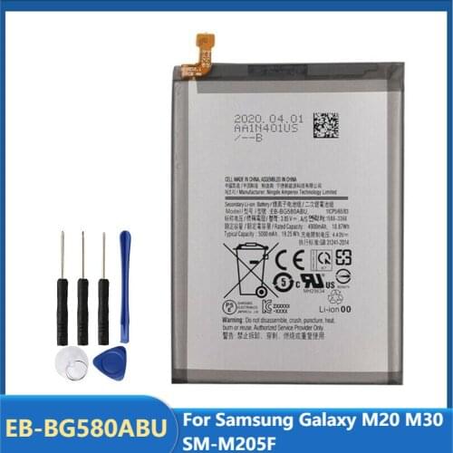 Original Replacement Phone Battery EB-BG580ABU For Samsung Galaxy M20 M30 SM-M205F Rechargable Batteries 5000mAh With Free Tools