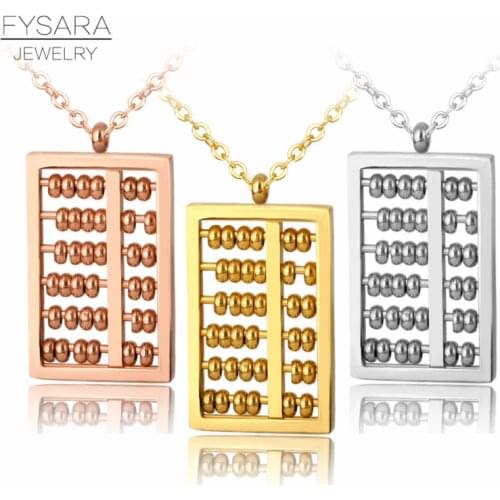 FYSARA Abacus Necklace Rose Gold Color Stainless Steel Ancient China Counting frame Necklace Pendants for Women Men Gift Jewelry