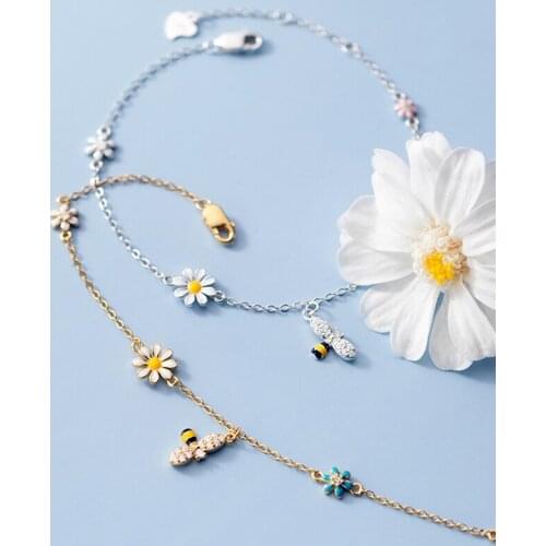 Bee Bracelet For Women Silver 925 Sterling Golden Sweet Color Flower Female Diamond Zircon Cute Gift Charm On Hand Adjustable