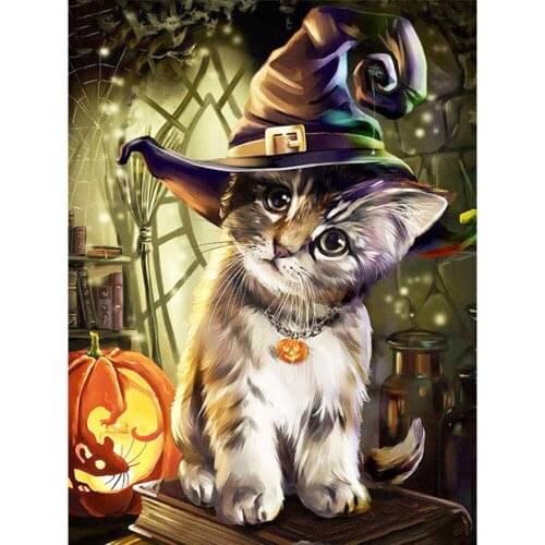 Full Square/Round Diamond Painting Halloween Cat 5D Diy Diamonds Embroidery Animal Kits Decorations Home Gift Handmake Rp944