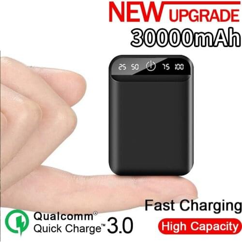 Portable Mini 30000mAh Power Bank 2USB LCD Digital Display Fast Charging External Battery Powerbank Charger for Xiaomi Mi iphone