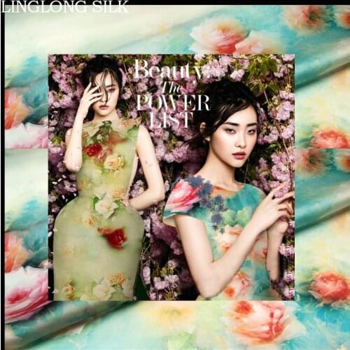 PRINT SILK ORGANZA SATIN FABRIC 14m/m Width 53"-135cm100%Natural Silk Satin Fabrics Silk Dresses Fabric Childhood Time