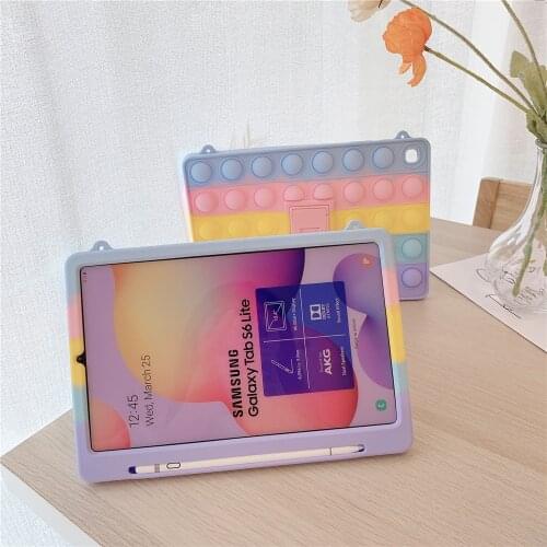 Relive Stress Push Pop Silicone Tablet Case For Apple iPad 2 4 3rd 4th Fidget Toys Push Bubble Rainbow Kids Game Keychain Cover