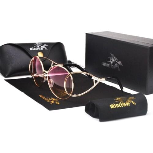 MINCL Luxury Round Sunglasses Men Women Designer Brand Fashion male Sun Glasses Vintage Metal Eyewear Male punk Eyeglasses NX