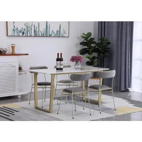 Modern minimalist metal feet Nordic marble dining table white household small apartment chair combination rectangular dining tab