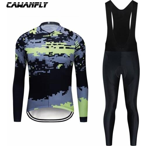 CAWANFLY Pro Team Cycling Jersey Long Sleeve Bike MTB Jersey Bib Pants Suit Quick Dry Breathable Racing Bicycle Clothing