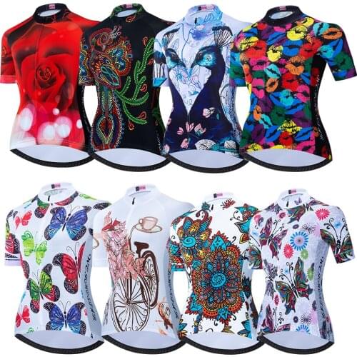 Weimostar Cycling Jersey Women Short Sleeved downhill jersey maillot ciclismo mtb Jersey Tops Bike T-Shirt Flowers Red