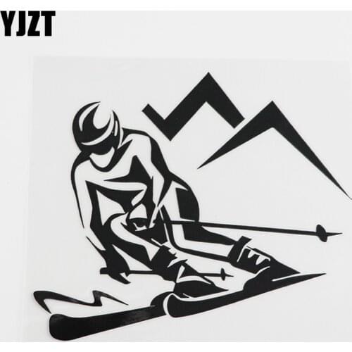 YJZT 14.1CMX12.4CM Skier Skiing Extreme Winter Sport Vinyl Car Sticker Black/Silver 8A-0384