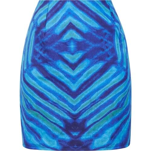 Womens Summer Casual Bodycon Mini Skirt, High Waist Irregular Striped Print Zip Up Short Pencil Streetwear Zipper Skirt