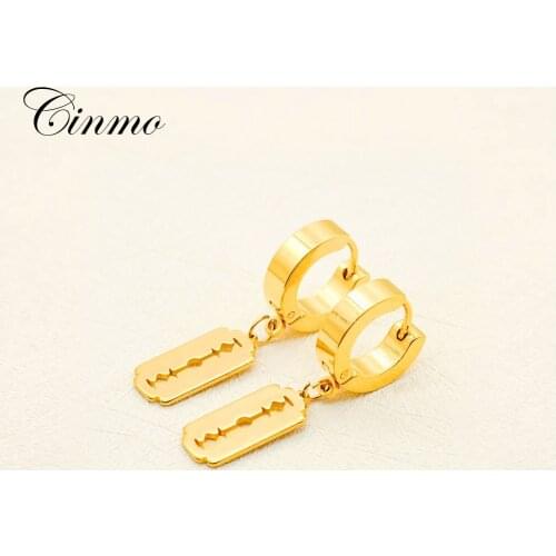 Cinmo Stainless Steel Piercing Drop Earrings Hip Hop Rock Statement Blade Dangle Earrings For Men Women Wholesale Ear Jewelry