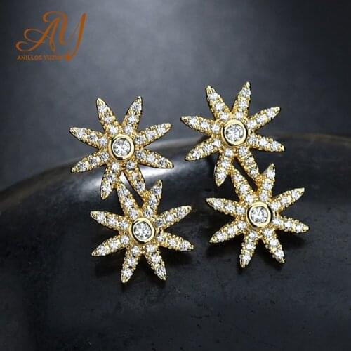 Anillos Yuzuk New Arrival Authentic 925 Sterling Silver Zircon CZ Star Stud Earrings Women Gift Fine Jewelry Oorbel Bijoux