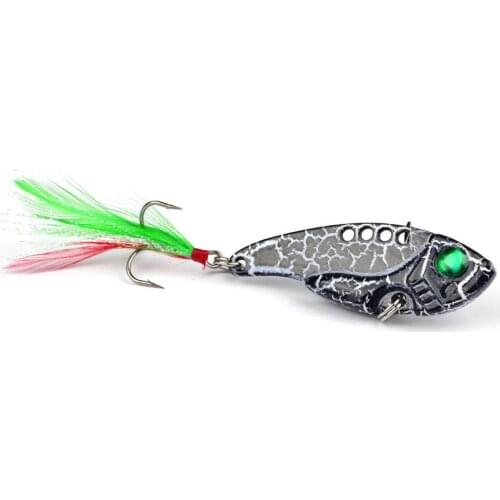 1pcs Metal VIB 11G/5.5CM Fishing Lure Vibration Spoon Lure Crankbait Bass Artificial Hard Baits with Feather Cicada VIB tackle