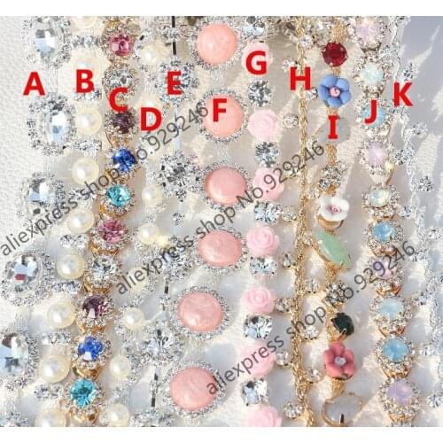 1 yard/pack colorful pink white crystal rhinestone chain fashion garment yard trimmings for bridal wedding dress embellishment
