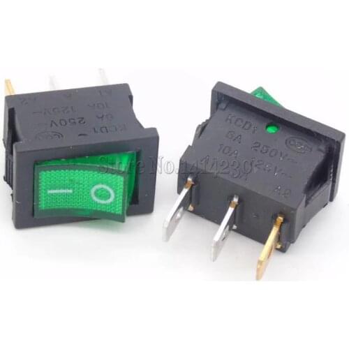 10PCS Ship Type Switch 15*21mm 3PIN ON/OFF Rocker Switch 6A/250V 10A/125V 15X21 With Green Light