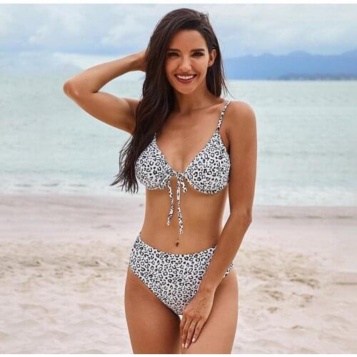 2021 Summer New Leopard Adjustable Bikini Bottoms Sexy Split Swimsuit 2-piece Set Swimwear For Women Designer Backless Tankini