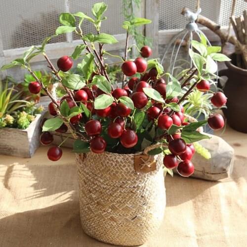 3 pcs Artificial Berry Red Bean Fake Flowers Home Decor Small Bacca Fruit Branch Christmas Decoration Accessories Fake Plant