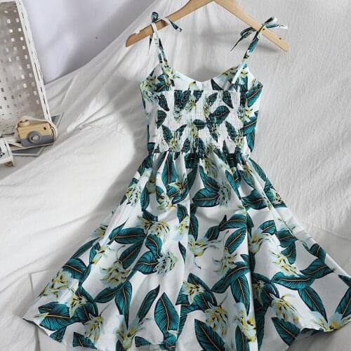 Abrini 2021 Summer Beach Style Flower Dresses Slim Printing Vestidos Spaghetti Straps Sleeveless Slip Dress Lace Bodycon Robe
