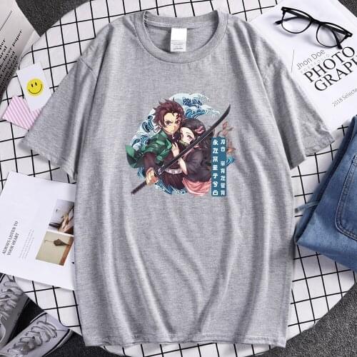 Anime Demon Slayer Printing Mans T-shirts Simple o-neck Tshirt Regular Sleeve Short Sleeved Oversized Breathable T Shirt Male