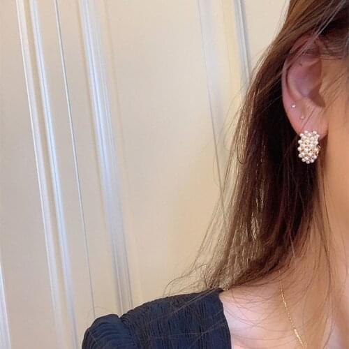 Anti Allergy Jewelry S925 Post Light Gold French Vintage Luxury Pearl Paved Small Chunky Gold Hoops for Women CC Hoop Earring