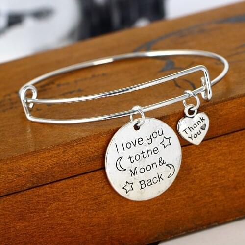 Thank You Heart Love You To The Moon&Back Star Moon Charms Bangle Family Women Men Bracelet Couples Friends Bangles Gift Jewelry