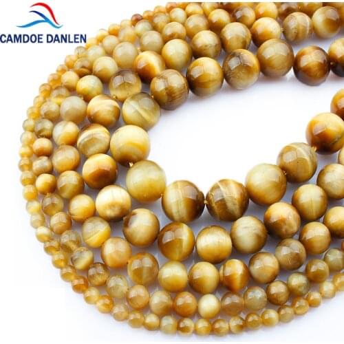 CAMDOE DANLE A+ Natural Stone Beads Gold Tiger Eye Stone Agat Strand Bead 4 6 8 10 12mm Fit DIY Bracelet&Necklace Jewelry Making