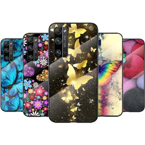 Tempered Glass Cover Colorful Butterfly For Huawei Honor 30 20 10 9X 8X Pro Plus Lite Shockproof Shell Phone Case