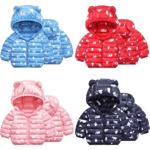 Childrens light down jacket autumn and winter children boys and girls cartoon printed cotton padded jacket coat warm baby coat