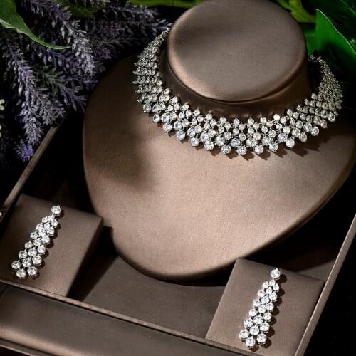 HIBRIDE Luxury 2PCS Chokers Jewelry Sets For Women Wedding Cubic Zirconia CZ Dubai Bridal Jewelry Set Dance Party Gifts N-1892